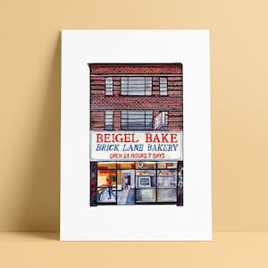 Beigel Bake bakery print, Brick Lane, East London Print, Housewarming gift for Londoners, London Wall Art, London Travel Poster image 1