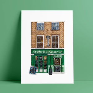 London Prints: Goddard&#39;s At Greenwich Pie and Mash shop // Greenwich Print // Illustrated Wall Art