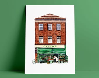Cruson Grocery shop print, Camberwell Green, South London Print, SE5, Illustrated Wall Art