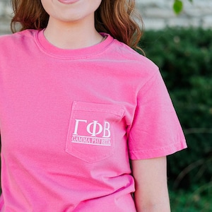 Gamma Phi Beta Block Letters T-shirt - Pink
