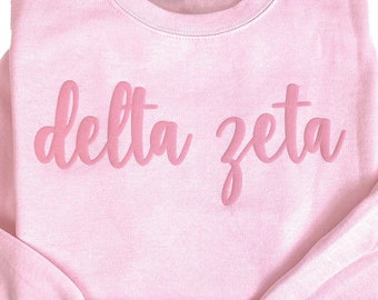 Delta Zeta Puff Crewneck Sweatshirt - Pink Monochrome