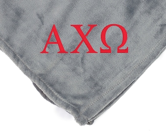 Alpha Chi Omega Plush Throw Blanket - Grey/Red
