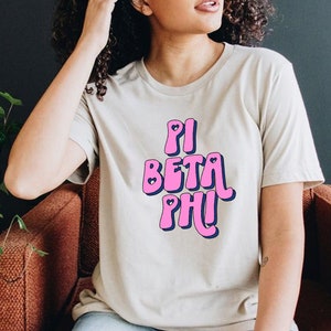 Pi Beta Phi Cute Hippie Bubble Letter T-shirt - Tan