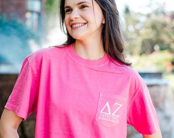Delta Zeta Block Letters T-Shirt - Pink
