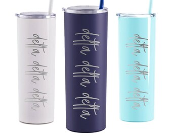 Delta Delta Delta Laser Engraved Skinny Tumbler with Straw