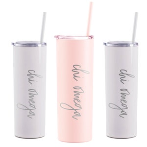 Chi Omega Laser Engraved Skinny Tumbler with Straw