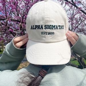 Alpha Sigma Tau Corduroy Vintage Hat - Embroidered Hat, Big Little Gift, Sorority Hat