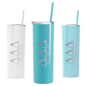 Delta Delta Delta Script Skinny Tumbler with Straw