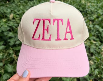 Zeta Tau Alpha - Two Toned Hat, Vintage Embroidered Cap, Adjustable Snapback, Sorority Gift Idea, Big Little Reveal