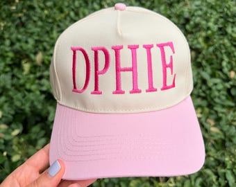 Delta Phi Epsilon - Two Toned Hat, Vintage Embroidered Cap, Adjustable Snapback, Sorority Gift Idea, Big Little Reveal