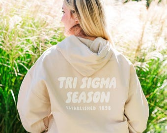 Sigma Sigma Sigma Tan Hoodie with Puff Design - Foxy Season