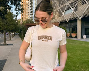 Delta Phi Epsilon Leopard Print T-shirt - DPHIE, Baby Tee, Trendy Tee