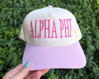 Alpha Phi - Two Toned Hat, Vintage Embroidered Cap, Adjustable Snapback, Sorority Gift Idea, Big Little Reveal