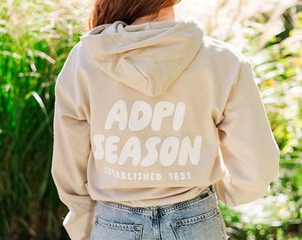 Alpha Delta Pi Tan Hoodie with Puff Design - Foxy Season