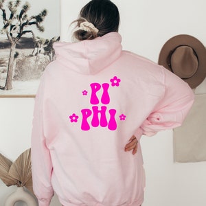 Pi Beta Phi Retro Floral Hoodie - Pi Phi, Pink Hoodie, Front & Back, Greek Apparel