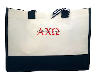 Alpha Chi Omega - Embroidered Sorority Letters, Tote Bag, Sorority Gift, Bid Day Gift, Big & Little Reveal