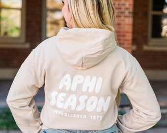 Alpha Phi Tan Hoodie with Puff Design - Foxy Season
