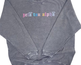 Zeta Tau Alpha Corded Crewneck Sweatshirt - Embroidered Old English Font