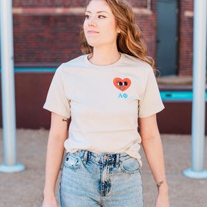 Alpha Phi Vintage Heart T-shirt - Front & Back Design, Trendy Sorority T-shirt, Bid Day, Big Little Gift