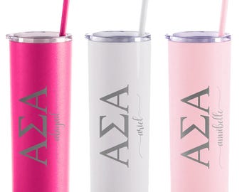 Alpha Sigma Alpha - Personalized Skinny Tumbler with Straw