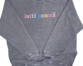 Delta Gamma Corded Crewneck Sweatshirt - Embroidered Old English Font