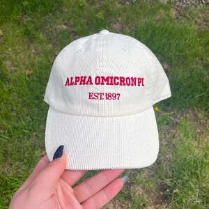 Alpha Omicron Pi Corduroy Vintage Hat - Embroidered Hat, Big Little Gift, Sorority Hat