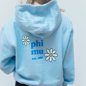 Phi Mu Hoodie - Blue Hoodie, Daisy, Greek Apparel, Big Little Reveal