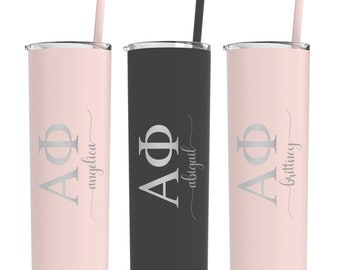 Alpha Phi - Personalized Skinny Tumbler with Straw