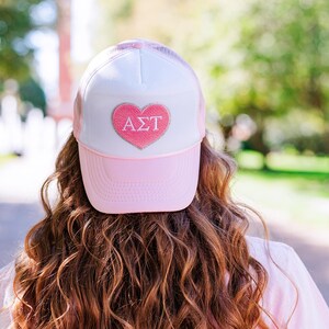 Alpha Sigma Tau Heart Patch Hat - Embroidered Patch Hat, Trucker Hat, Big Little Gift, Sorority Hat