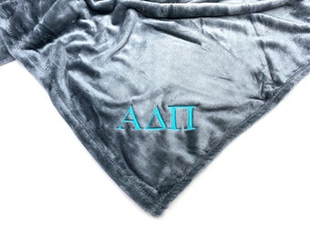 Alpha Delta Pi Plush Throw Blanket - Grey/Aqua