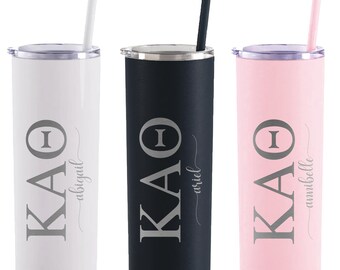 Kappa Alpha Theta - Personalized Skinny Tumbler with Straw