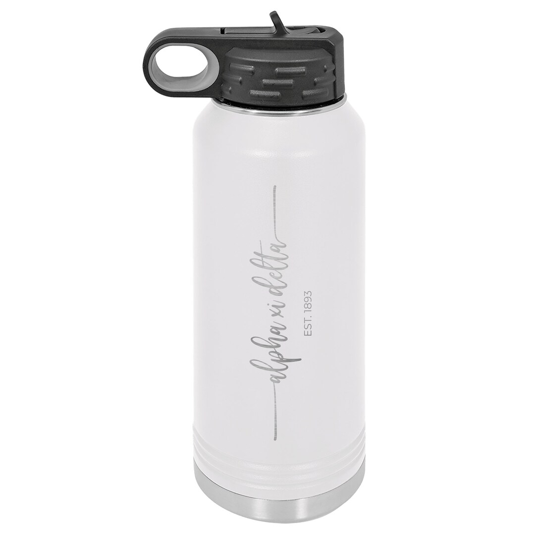Alpha Xi Delta Est. 1893 Script Water Bottle - White, Big Little Gift ...