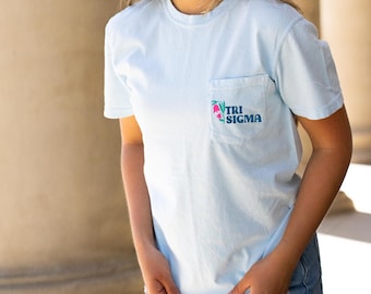 Sigma Sigma Sigma Boho Floral T-Shirt - Tri Sigma - Chambray