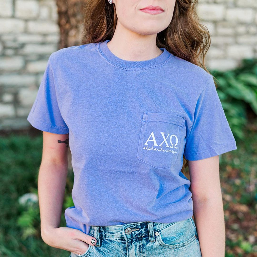 Alpha Chi Omega Script Letters Shirt - Violet - Etsy