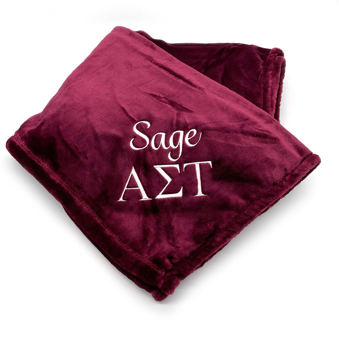 Sorority Shop Alpha Sigma Tau Fringe Towel Blanket - 60 Inch Microfiber, Full Color