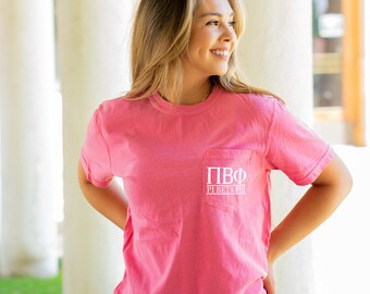Pi Beta Phi Block Letters Pocket Tee - Pink