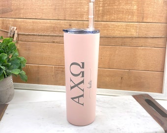 Alpha Chi Omega - Personalized Skinny Tumbler with Straw