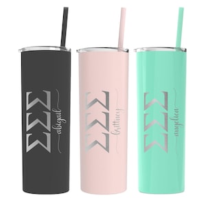 Sigma Sigma Sigma - Personalized Skinny Tumbler with Straw