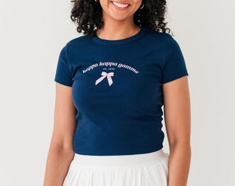 Kappa Kappa Gamma Coquette Bow - Navy, Baby Doll Tee,  Crop Top