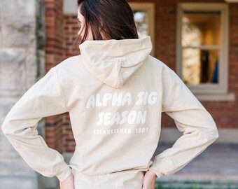 Alpha Sigma Alpha Tan Hoodie with Puff Design - Foxy Season