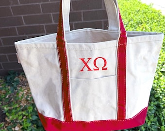Chi Omega Embroidered Classic Canvas Tote - Travel Bag with Zipper, Trendy Gift Idea, Sorority Merch, Bid Day
