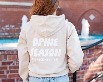 Delta Phi Epsilon Tan Hoodie with Puff Design - Foxy Season