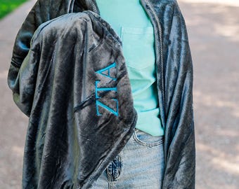 Zeta Tau Alpha Plush Throw Blanket - Grey/Teal