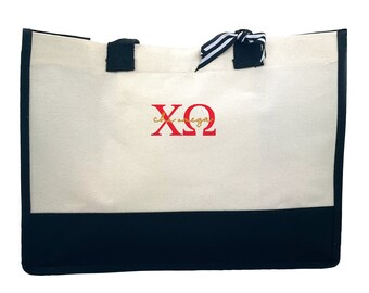 Chi Omega - Embroidered Sorority Letters, Tote Bag, Sorority Gift, Bid Day Gift, Big & Little Reveal