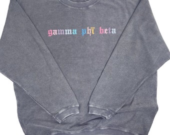 Gamma Phi Beta Corded Crewneck Sweatshirt - Embroidered Old English Font