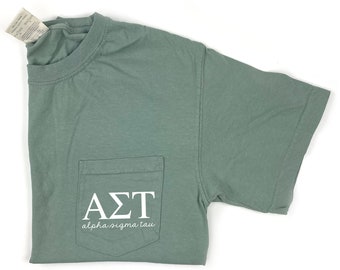 Alpha Sigma Tau White Script T-Shirt - Sage