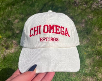 Chi Omega Corduroy Vintage Hat - Embroidered Hat, Big Little Gift, Sorority Hat