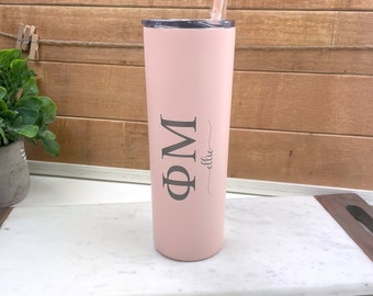 Phi Mu - Personalized Skinny Tumbler with Straw