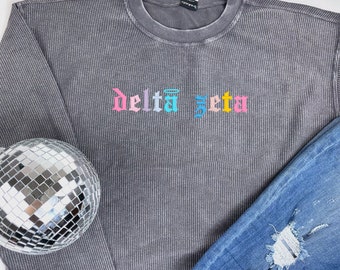 Delta Zeta Corded Crewneck Sweatshirt - Embroidered Old English Font