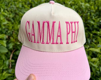 Gamma Phi Beta - Two Toned Hat, Vintage Embroidered Cap, Adjustable Snapback, Sorority Gift Idea, Big Little Reveal